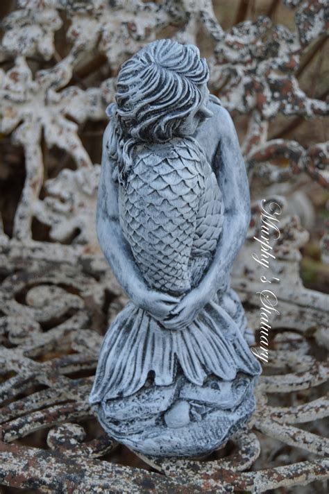 Mermaid Solid Concrete Hand Painted Vintage Style Statue Etsy