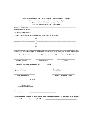 Fillable Online Co Shelby In Certificate Of Assumed Business Name Form