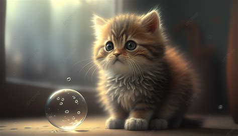 Painting Of Cute Kitten Looking At Bubbles Background, Cute Cat ...