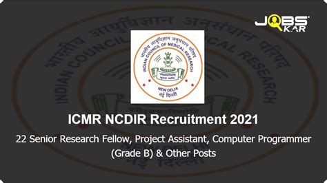 Icmr Ncdir Recruitment Apply Online For Senior Research Fellow