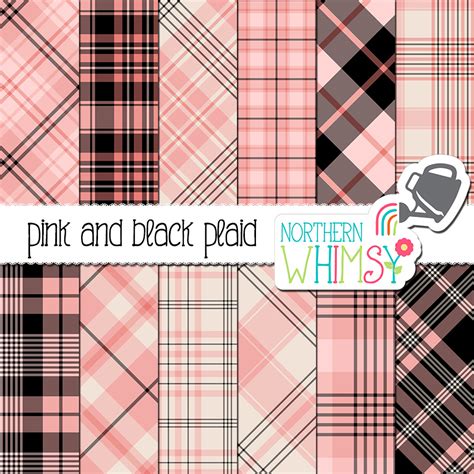 Retro Pink And Black Plaid Digital Paper Northern Whimsy Design