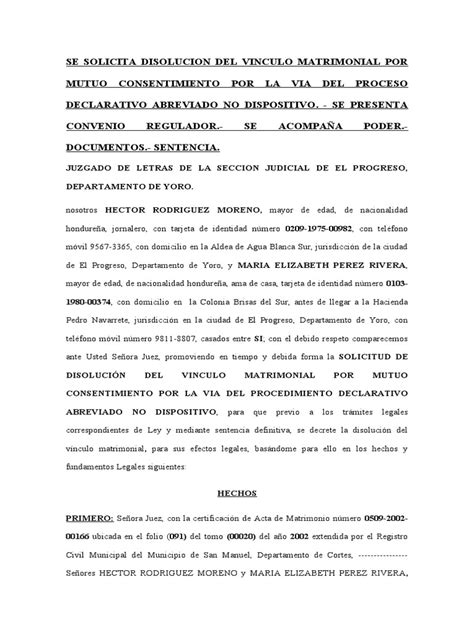 Demanda De Divorcio Por Mutuo Consentimiento Hector Rodriguez Moreno