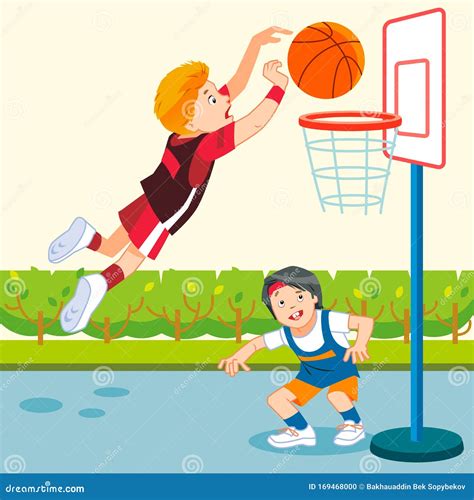 Children Playing Basketball In The Park Cartoon Vector Illustration ...