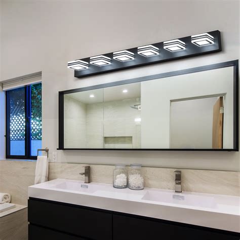 LED Modern Black Vanity Lights, 6-Lights Acrylic Matte Black Bathroom ...