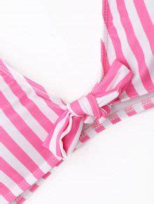 Front Knot Striped Bikini Set In Pink And White Zaful