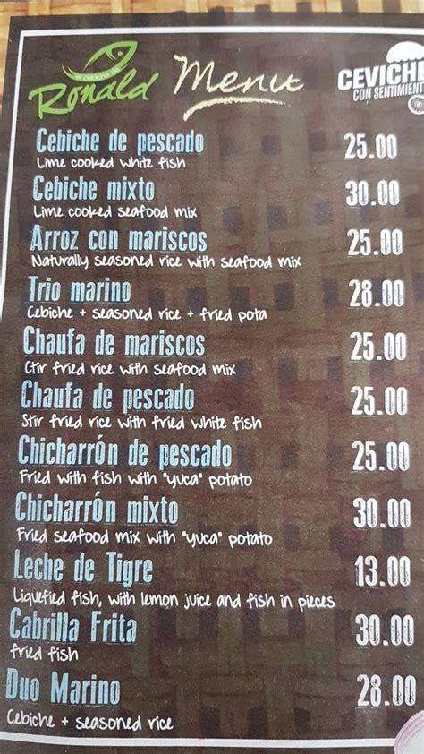 Carta Del Restaurante El Cebiche De Ronald Lince Av Ignacio Merino