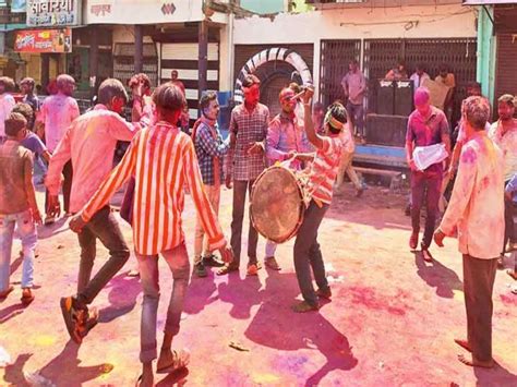 Holi Celebrated With Enthusiasm With Dried Gulal On The Beat Of Mandal