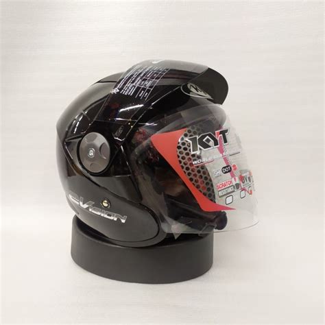 Jual Helm Kyt Vision Solid Polos Black Halfface Double Visor