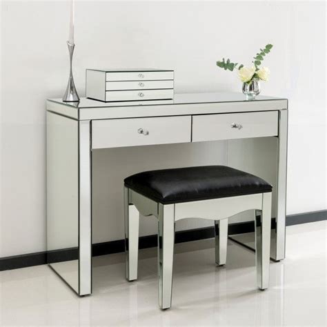 Romano Crystal Mirrored Dressing Table And Mirrored Stool Mirrored