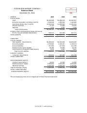 Oceanview Marine Company Balance Sheet And Financial Statements