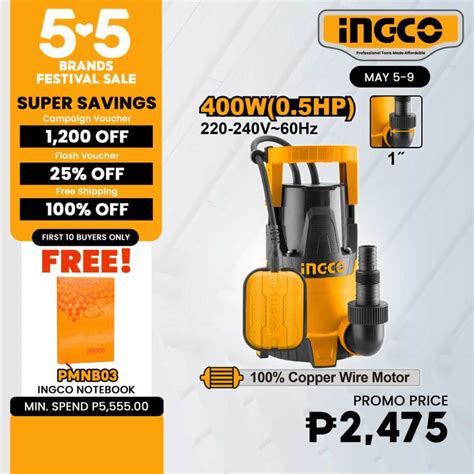 Ingco Submersible Pump W Hp Copper Motor Spc