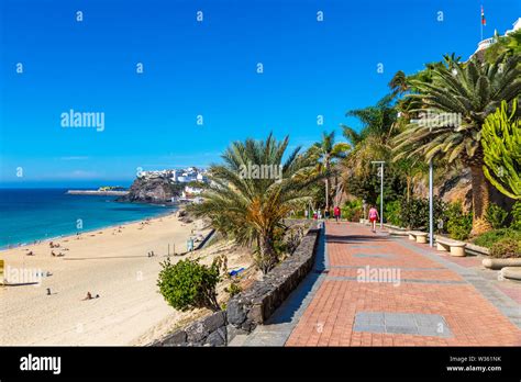 Beach in Morro del Jable town (Morro Jable beach) on Fuerteventura island, Canary Islands, Spain ...