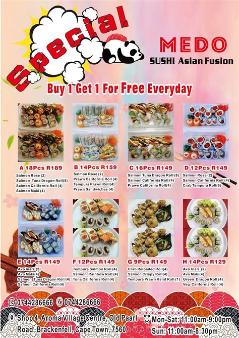 Menu at Medo Sushi Asian Fusion restaurant, Cape Town