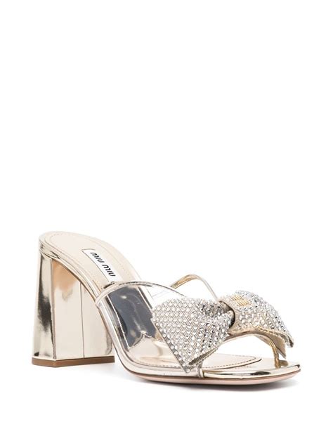 Miu Miu Crystal Embellished Metallic 85mm Sandals Farfetch