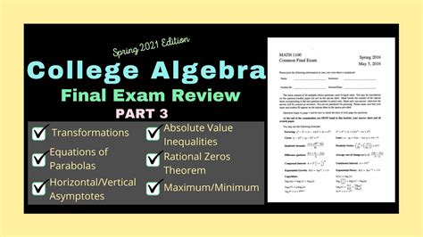 College Algebra Final Exam Review Part 3 Spring 2021 Edition Youtube