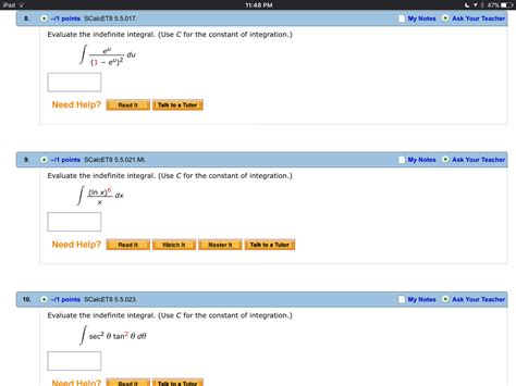 Solved Evaluate The Indefinite Integral Use C For The Chegg