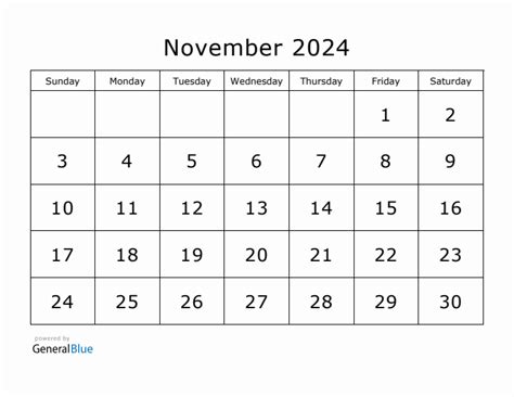 Printable November 2024 Calendar