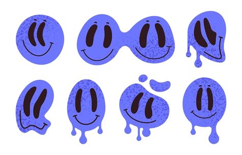 Premium Vector | Cartoon blue emoji faces smiling dripping characters ...