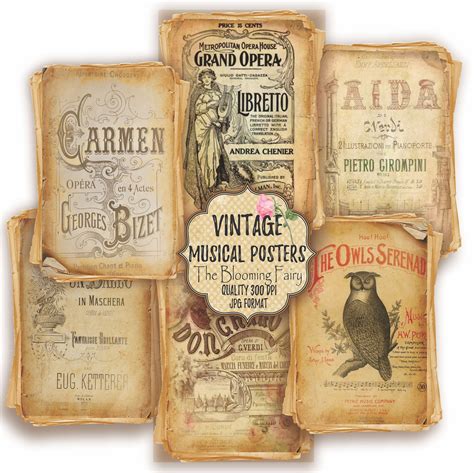 Vintage Musical Posters, Printable Music Posters, Digital Junk Journal ...