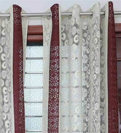 Buy Brown Floral Polyester Ft Sheer Eyelet Door Curtains Set Of