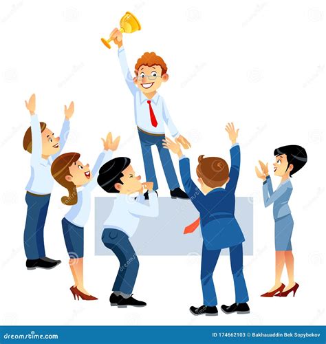 Teamwork Concept. Business Crowd Applauding Supporting and Praising Man