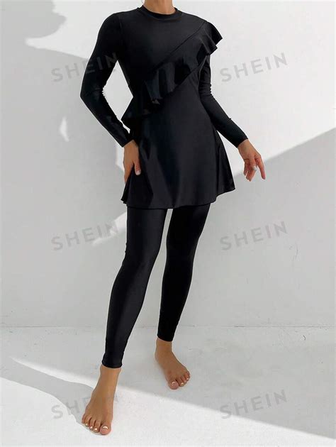 Shein Swim Mulvari Conjunto De Burkini Para Mujer Con Volantes