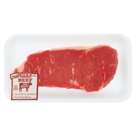 H E B Boneless Beef New York Strip Steak Thick Cut Usda Select