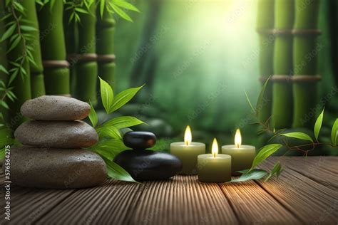 Bamboo And Stones In A Wellness Spa Generative Ai Zen Stones And