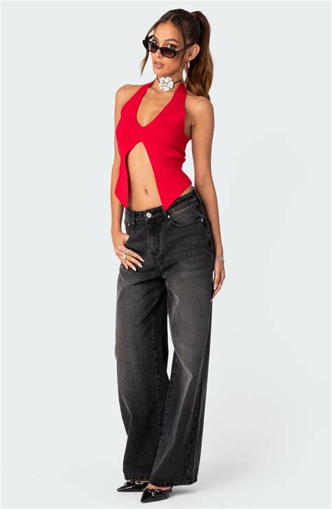 Edikted Sculpt Split Front Halter Top Nordstrom