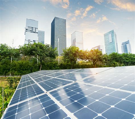 Solar Panels In The Park Of Modern City Stock Photo | Adobe Stock