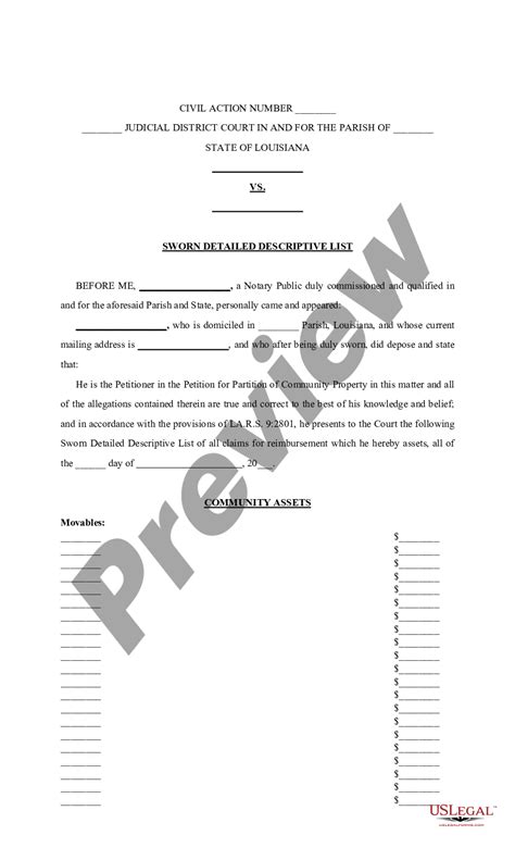 Louisiana Petition For Partition Of Community Property With List Of