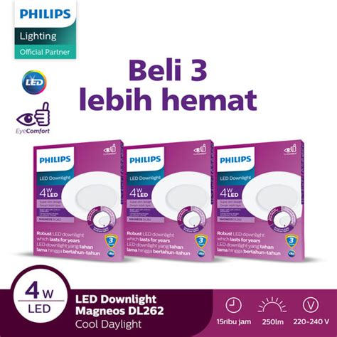 Promo Paket Hemat 3X Lampu Philips Slim Downlight DL262 Magneos D75 4W