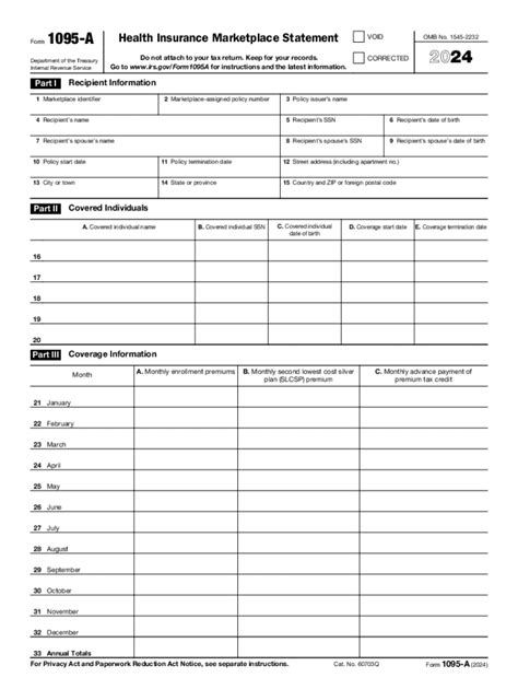 2024 Form 1095 A Health Insurance Marketplace Statement Fill Out