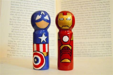 Captain America And Iron Man Peg Dolls Peg Dolls Etsy Dolls