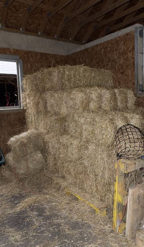 Horse Feed. Bales Of Hay Stacked In A Stable. Stock Photo - Image of ...