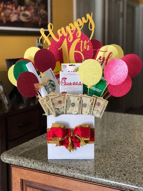 Sweet 16 Gift Box with Money and Balloons