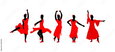 Attractive Spanish Girl Flamenco Dancer Vector Silhouette Hispanic