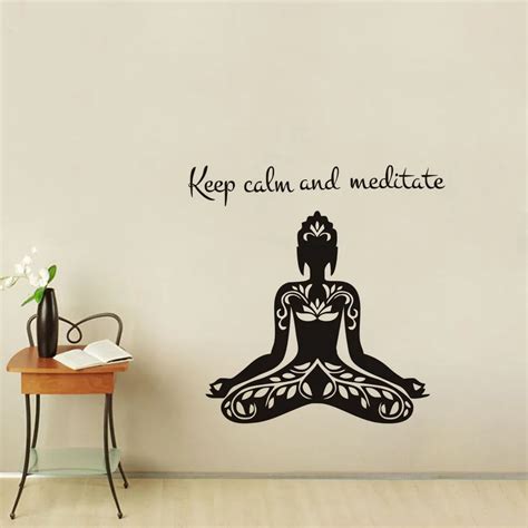 Zooyoo Keep Calm And Meditate Quote Yoga Lotus Pose Wall Sticker Vinyl