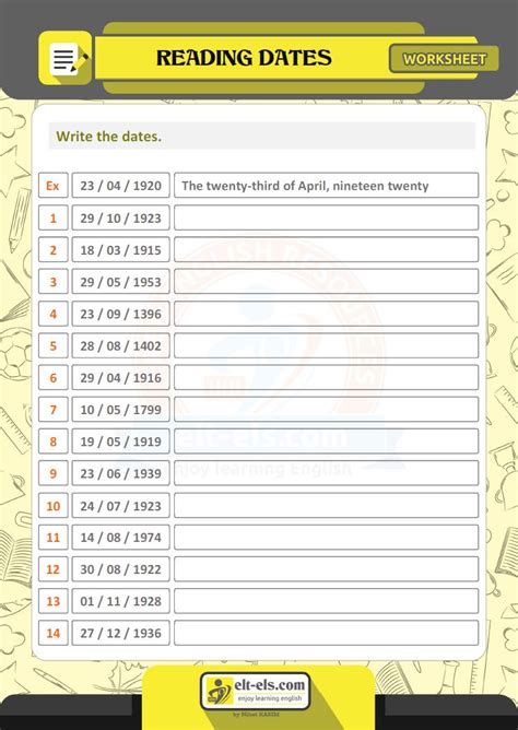 Worksheet Reading The Dates Elt Els