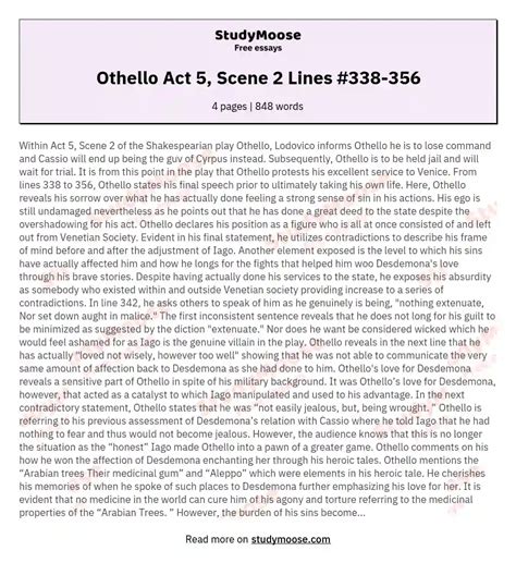 Othello Act 5, Scene 2 Lines #338-356 Free Essay Example