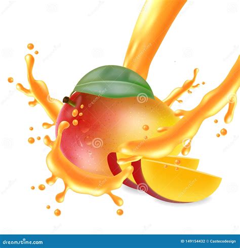 Mango Fruit Sliced With Juice Splash Vector Realistic Detailed