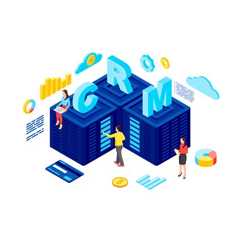 CRM hosting isometric vector illustration. Customer relationship