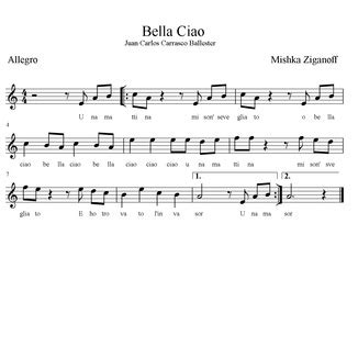 Bella Ciao Free Sheet Music By Mishka Ziganoff For Piano Keyboard