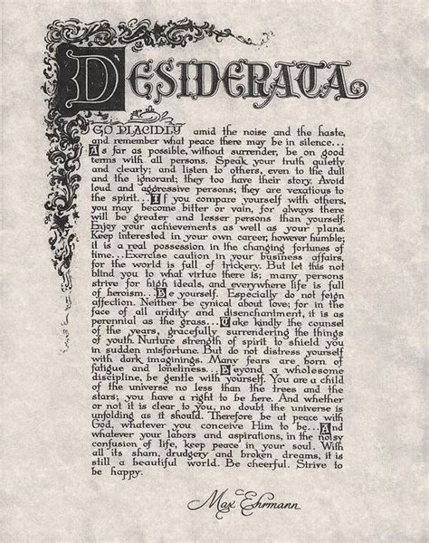 Antique Florentine Desiderata Poem By Max Ehrmann On Parchment Art Print By Desiderata Gallery