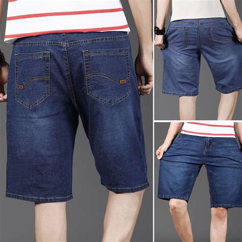 Sunsanly Men Summer Denim Shorts Button Zipper Fly Straight Leg Shorts