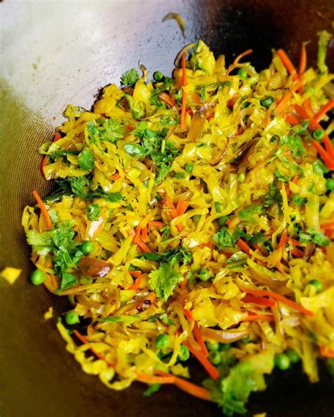 Cabbage And Carrot Stir Fry With Green Peas Simple And Delicious