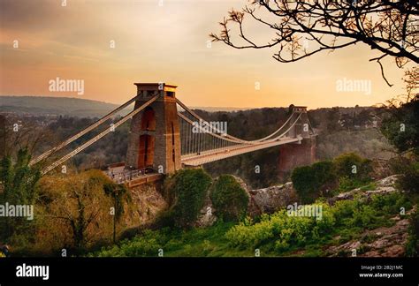 Clifton Suspension Bridge Illuminated At Night Sunset Downs Bristol