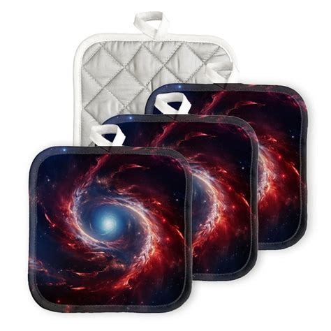 Bahomeck Pot Holder Pcs Spiral Galaxy With Red And Blue Swirls Square Heat Resistant Hot Pads