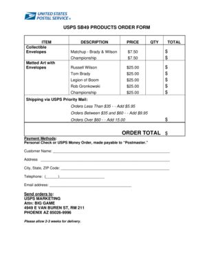 Fillable Online Usps Sb Products Order Form Fax Email Print Pdffiller