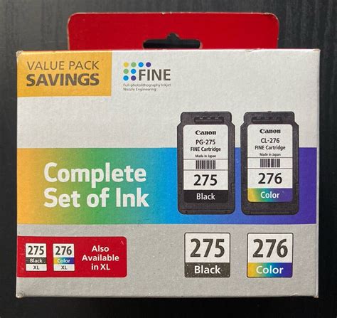 Canon Pg 275 Black And Cl 276 Color Complete Set Of Ink Value Pack 275